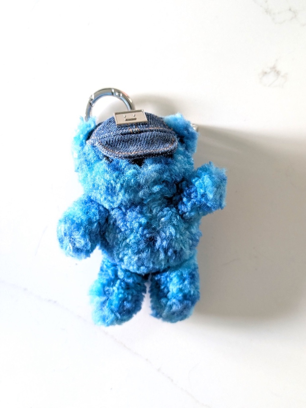 Acne Studios Blue Teddy Bear Bag Charm Keychain Denim Face Patch Hat Box $470